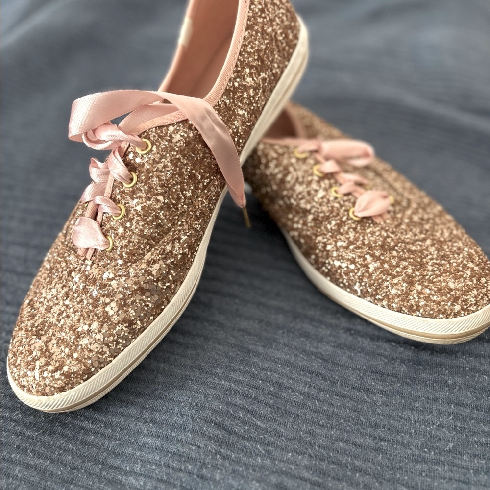 Gold and Pink Sparkly Sneakers with White Sole